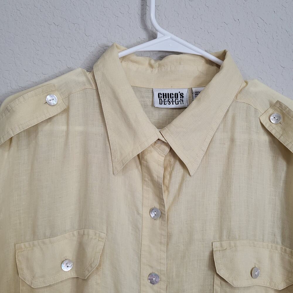 Chico's 100% Linen Button Up Shirt Women's XL 16 Chicos 3 Butter Yellow Casual - Picture 7 of 13